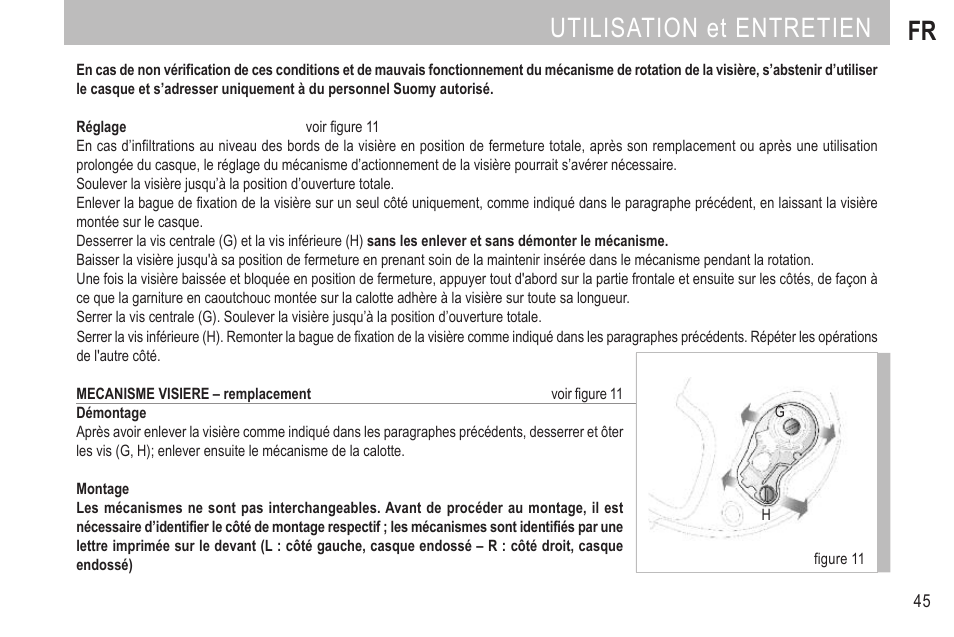 Utilisation et entretien fr | SUOMY SR Sport User Manual | Page 47 / 100