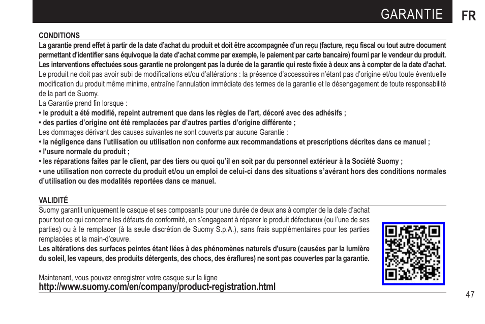 Garantie fr | SUOMY SR Sport User Manual | Page 49 / 100