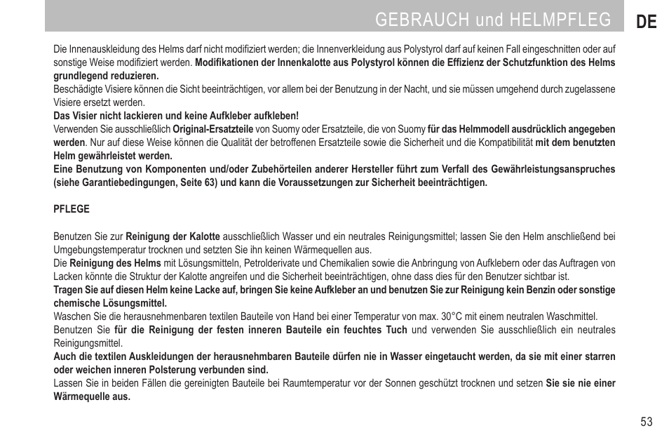 Gebrauch und helmpfleg de | SUOMY SR Sport User Manual | Page 55 / 100