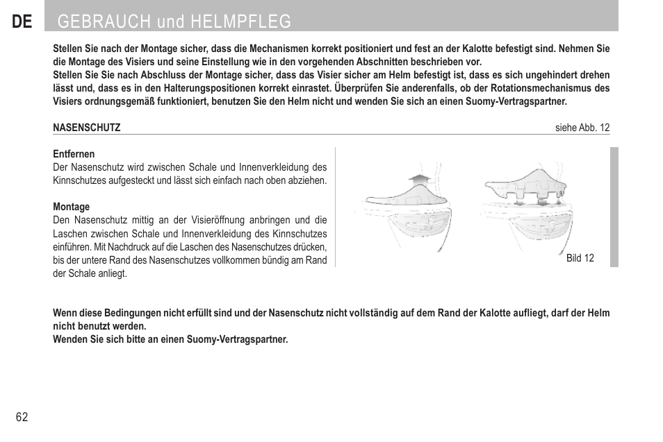 De gebrauch und helmpfleg | SUOMY SR Sport User Manual | Page 64 / 100