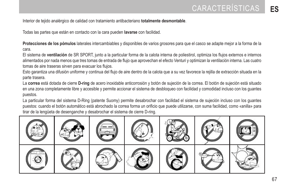 Características es | SUOMY SR Sport User Manual | Page 70 / 100