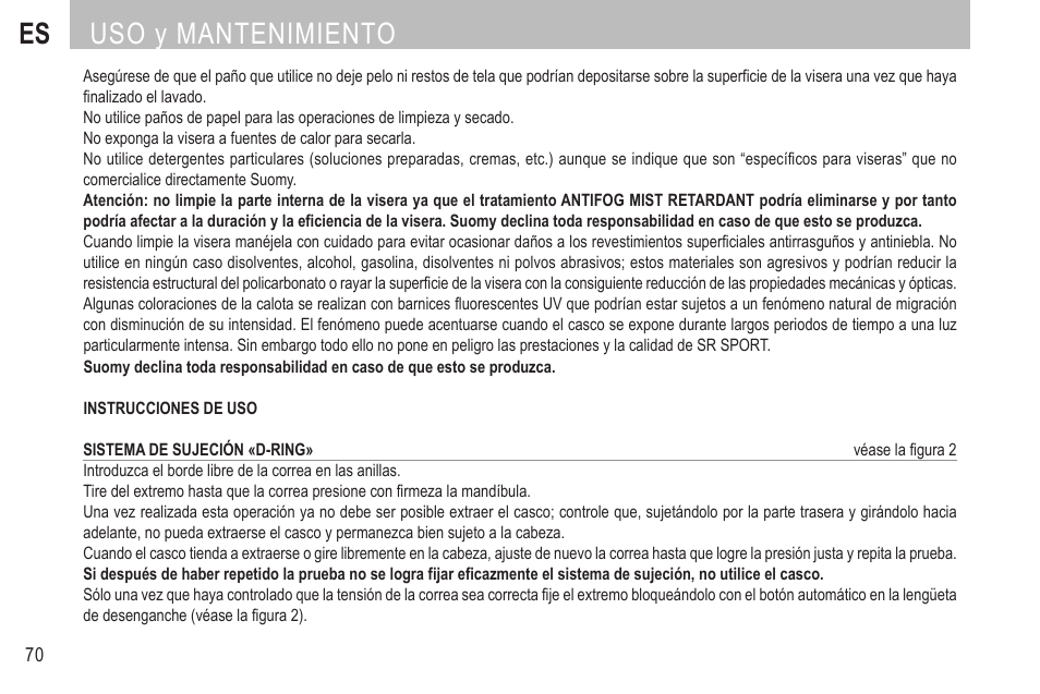 Es uso y mantenimiento | SUOMY SR Sport User Manual | Page 73 / 100