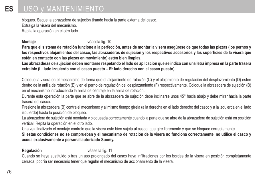 Es uso y mantenimiento | SUOMY SR Sport User Manual | Page 79 / 100