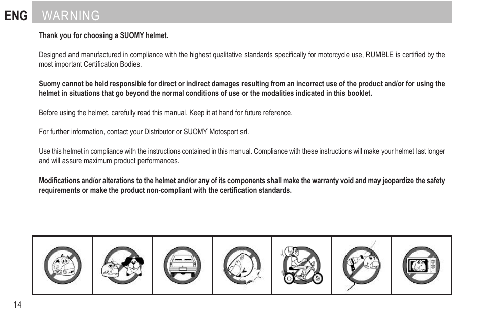 Eng warning | SUOMY Rumble User Manual | Page 16 / 76