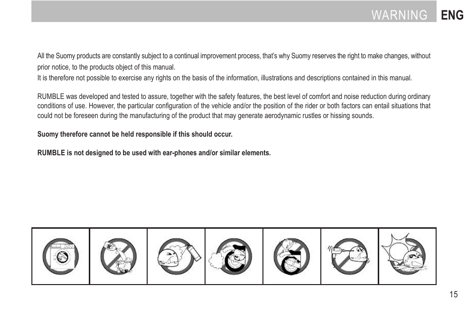 Warning eng | SUOMY Rumble User Manual | Page 17 / 76