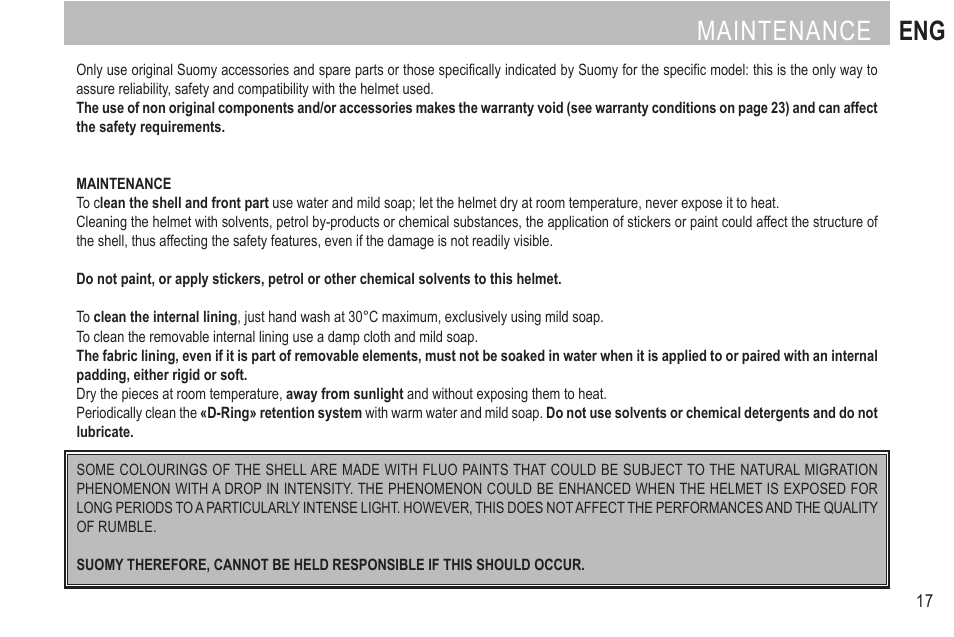 Maintenance eng | SUOMY Rumble User Manual | Page 19 / 76