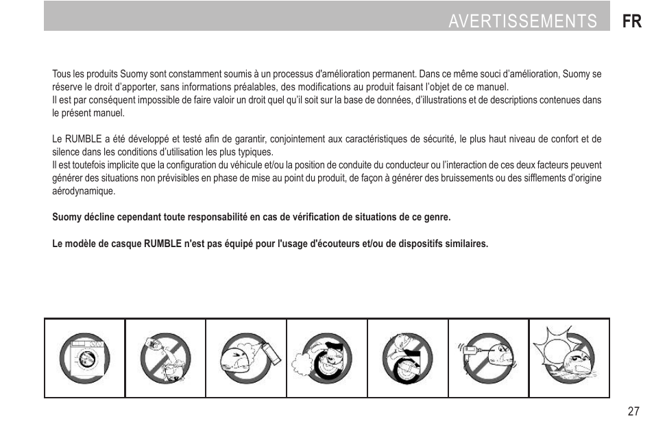 Avertissements fr | SUOMY Rumble User Manual | Page 29 / 76