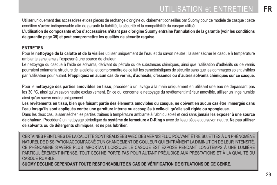 Utilisation et entretien fr | SUOMY Rumble User Manual | Page 31 / 76