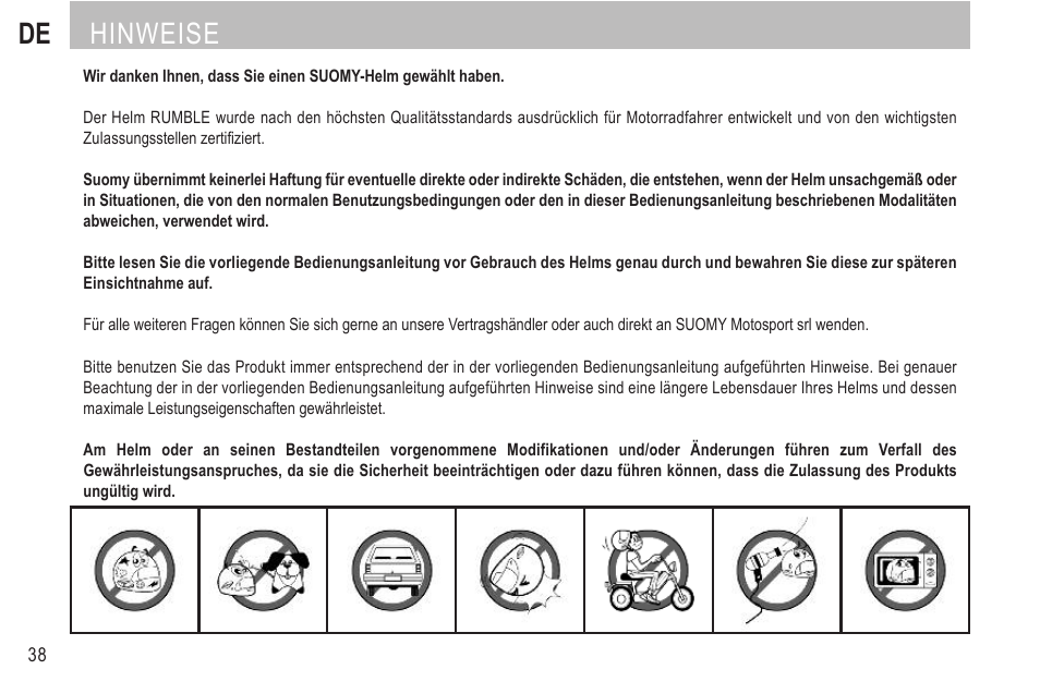 De hinweise | SUOMY Rumble User Manual | Page 40 / 76