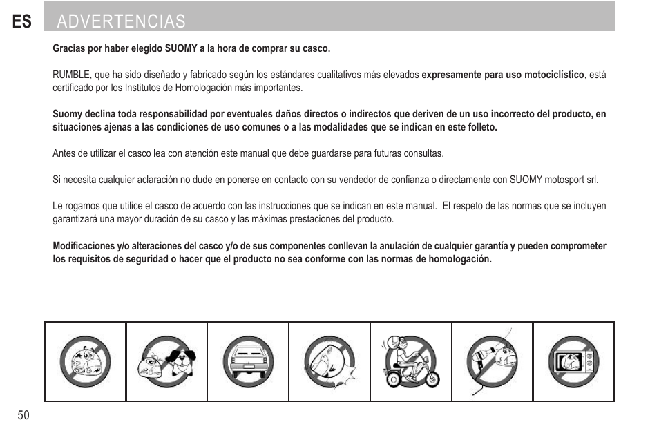 Es advertencias | SUOMY Rumble User Manual | Page 52 / 76