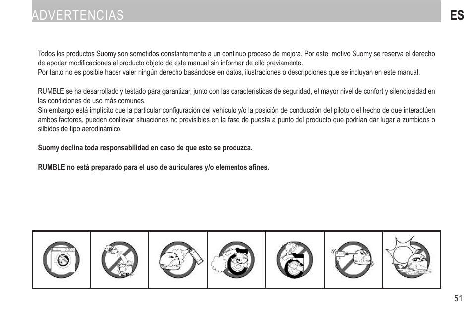 Advertencias es | SUOMY Rumble User Manual | Page 53 / 76