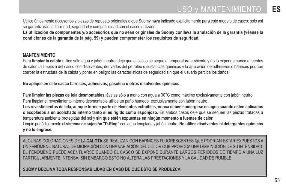 Uso y mantenimiento es | SUOMY Rumble User Manual | Page 55 / 76