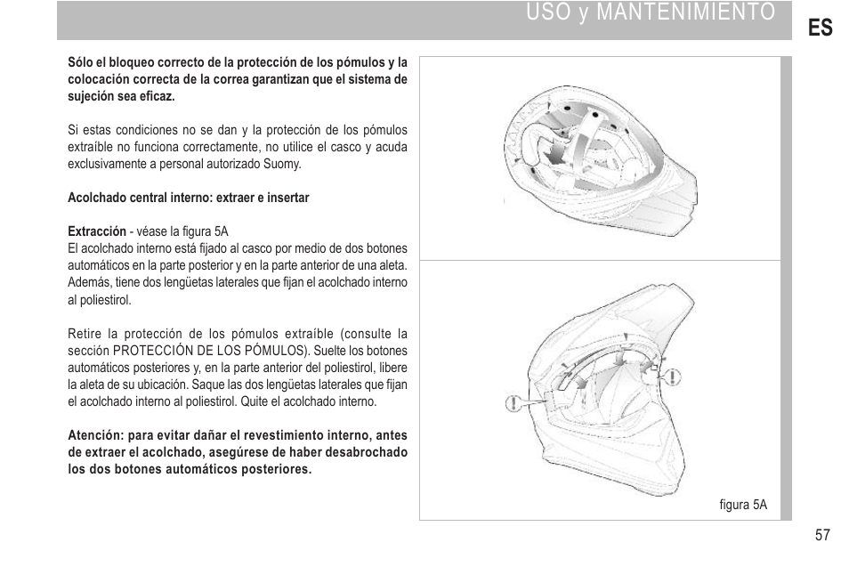 Uso y mantenimiento es | SUOMY Rumble User Manual | Page 59 / 76