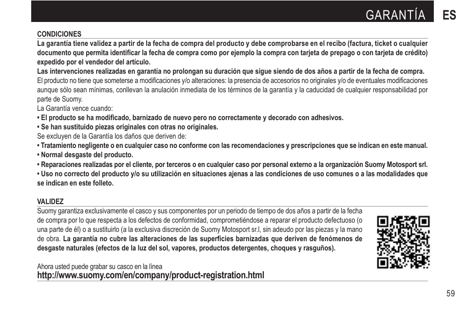 Garantía es | SUOMY Rumble User Manual | Page 61 / 76