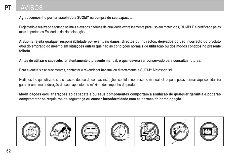 Pt avisos | SUOMY Rumble User Manual | Page 64 / 76