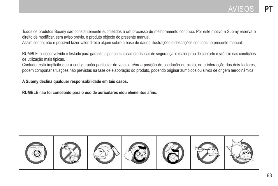 Avisos pt | SUOMY Rumble User Manual | Page 65 / 76