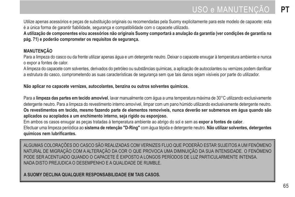 Uso e manutenção pt | SUOMY Rumble User Manual | Page 67 / 76