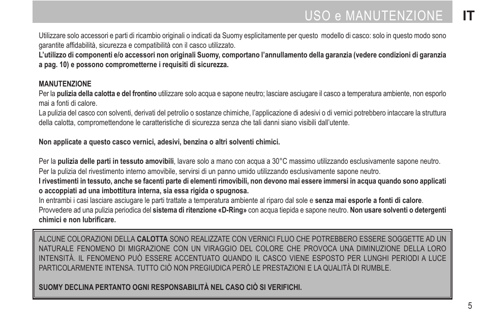 Uso e manutenzione it | SUOMY Rumble User Manual | Page 7 / 76