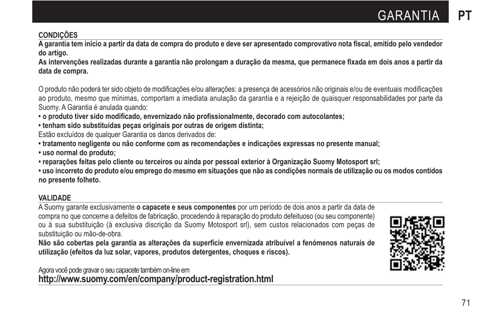 Garantia pt | SUOMY Rumble User Manual | Page 73 / 76