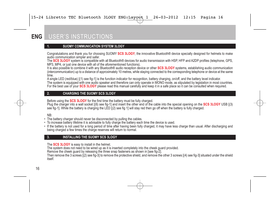 Eng user’s instructions | SUOMY 3LOGY Bluetooth User Manual | Page 18 / 68