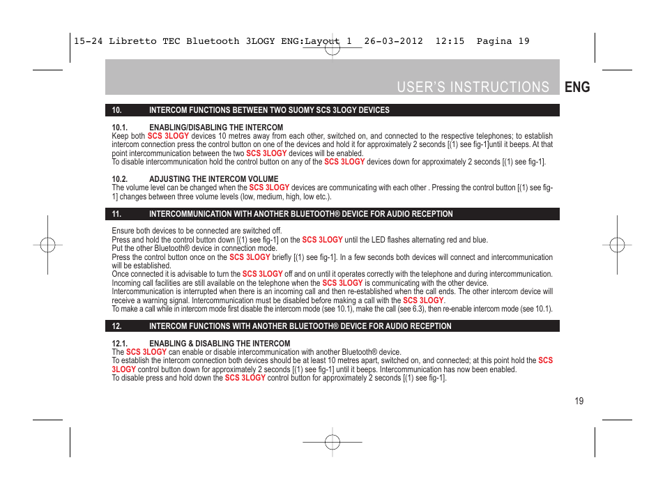 User’s instructions eng | SUOMY 3LOGY Bluetooth User Manual | Page 21 / 68