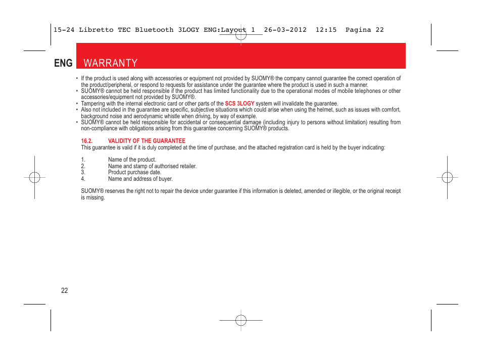 Eng warranty | SUOMY 3LOGY Bluetooth User Manual | Page 24 / 68