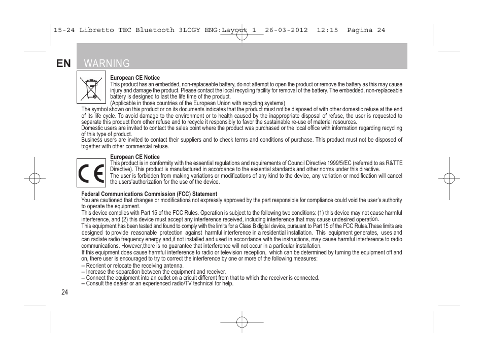 Warning en | SUOMY 3LOGY Bluetooth User Manual | Page 26 / 68