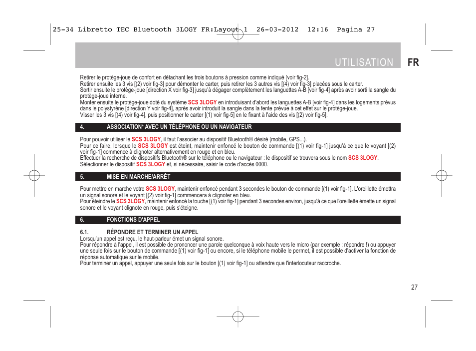 Utilisation fr | SUOMY 3LOGY Bluetooth User Manual | Page 29 / 68