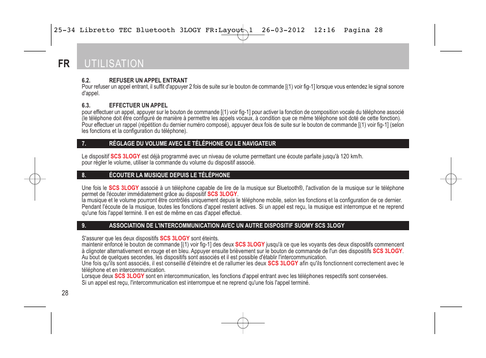Utilisation | SUOMY 3LOGY Bluetooth User Manual | Page 30 / 68