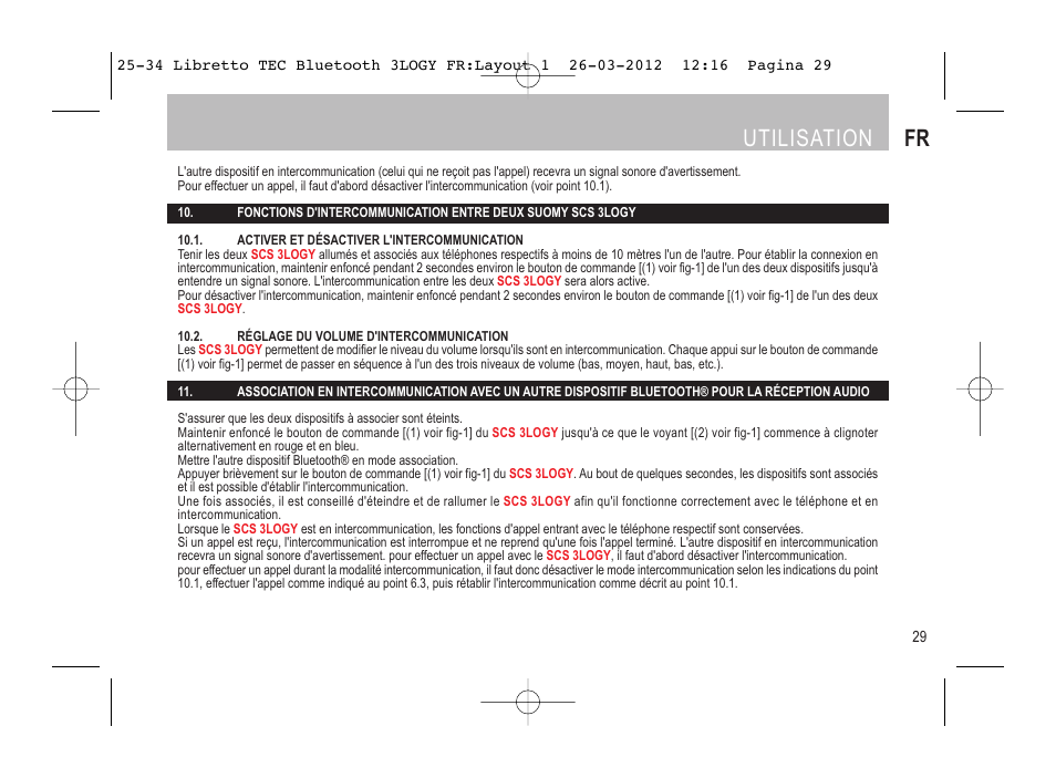 Utilisation fr | SUOMY 3LOGY Bluetooth User Manual | Page 31 / 68