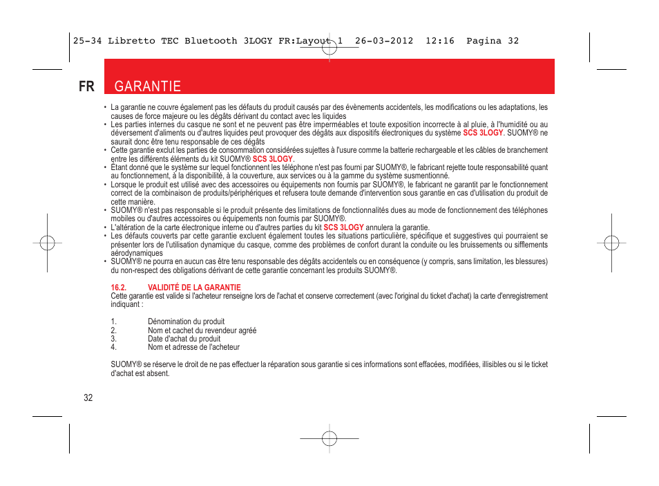 Fr garantie | SUOMY 3LOGY Bluetooth User Manual | Page 34 / 68