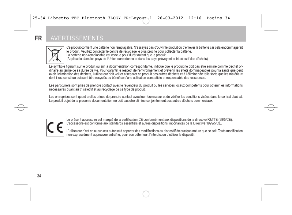 Avertissements fr | SUOMY 3LOGY Bluetooth User Manual | Page 36 / 68
