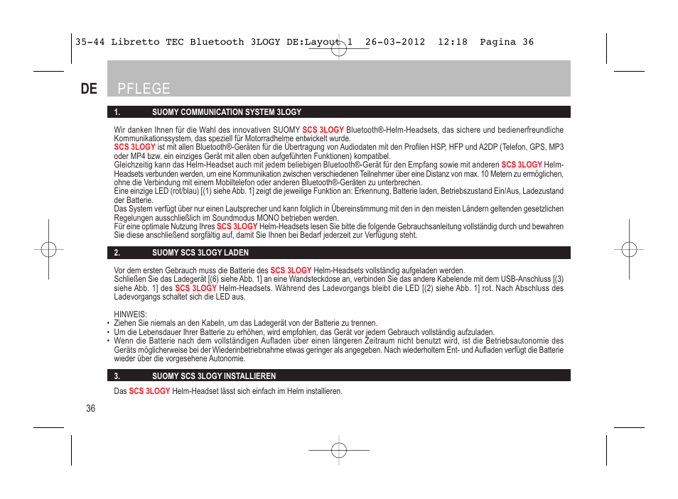 De pflege | SUOMY 3LOGY Bluetooth User Manual | Page 38 / 68