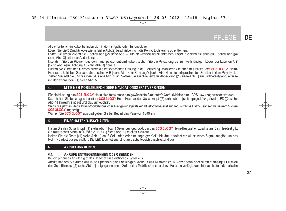 Pflege de | SUOMY 3LOGY Bluetooth User Manual | Page 39 / 68