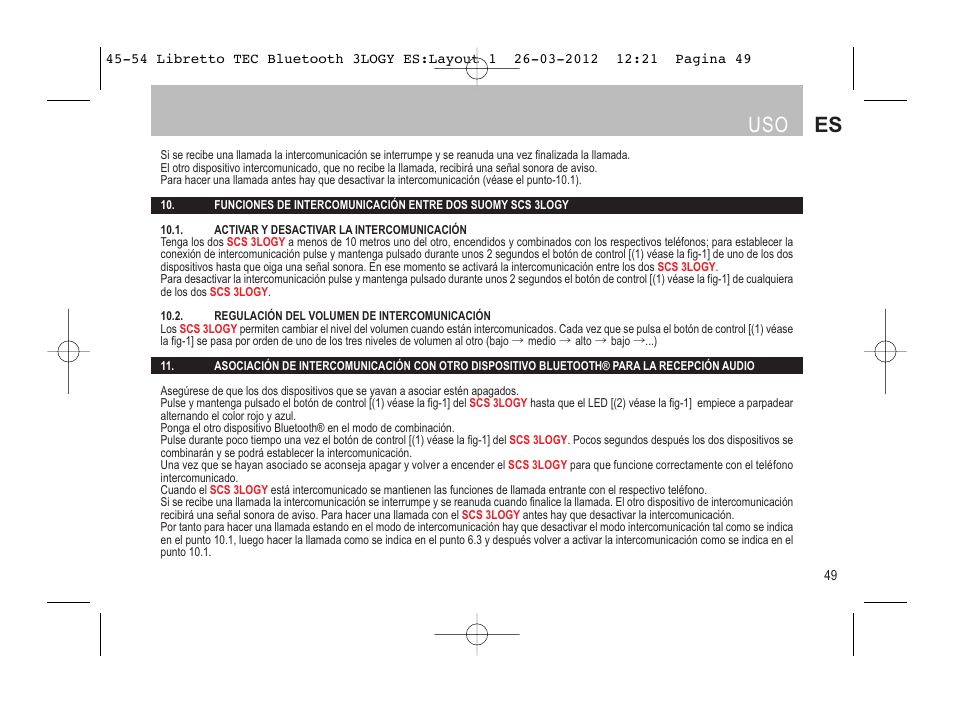 Uso es | SUOMY 3LOGY Bluetooth User Manual | Page 51 / 68