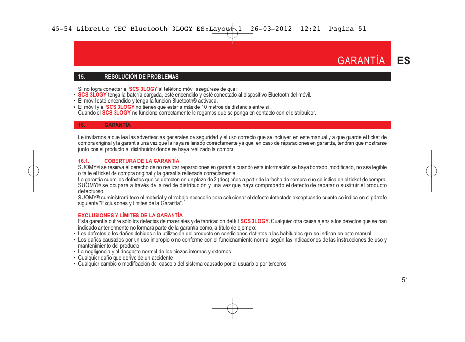 Garantía es | SUOMY 3LOGY Bluetooth User Manual | Page 53 / 68