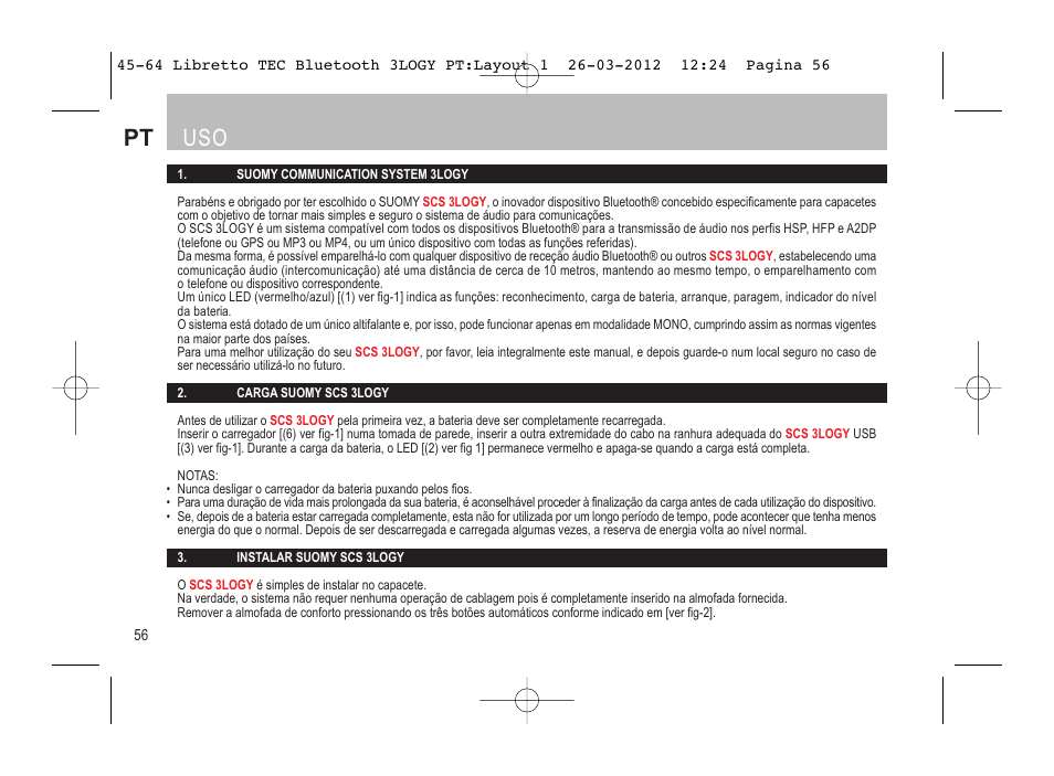 Pt uso | SUOMY 3LOGY Bluetooth User Manual | Page 58 / 68
