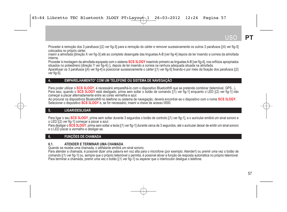 Uso pt | SUOMY 3LOGY Bluetooth User Manual | Page 59 / 68
