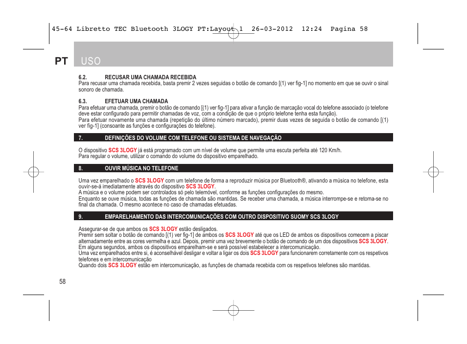 SUOMY 3LOGY Bluetooth User Manual | Page 60 / 68