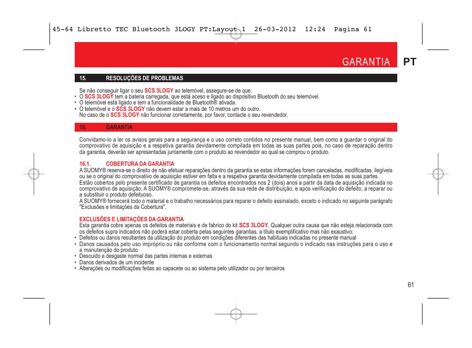 Garantia pt | SUOMY 3LOGY Bluetooth User Manual | Page 63 / 68