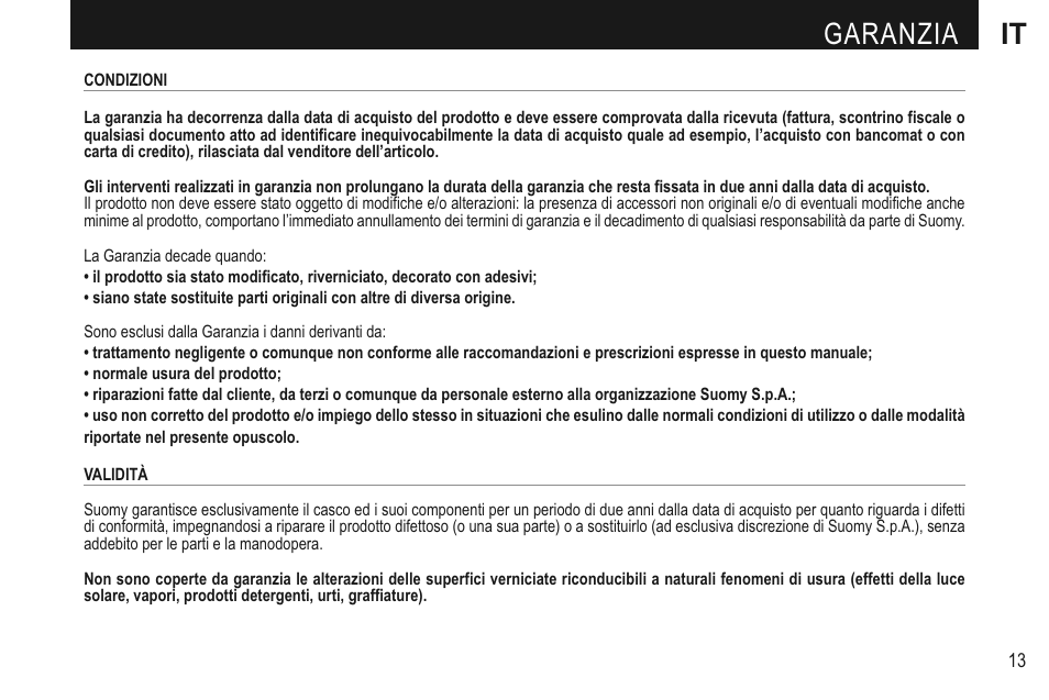 Garanzia it | SUOMY 3LOGY Helmet User Manual | Page 15 / 68