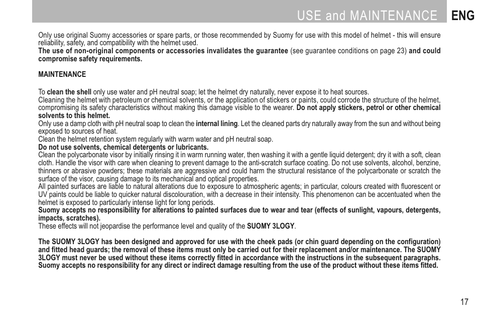 Use and maintenance eng | SUOMY 3LOGY Helmet User Manual | Page 19 / 68