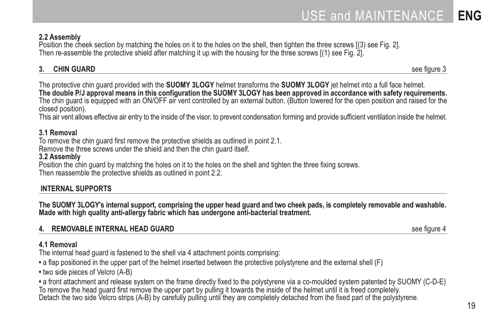 Use and maintenance eng | SUOMY 3LOGY Helmet User Manual | Page 21 / 68