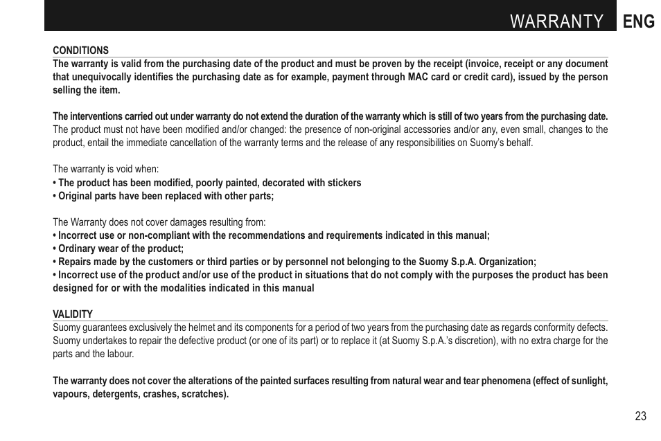 Warranty eng | SUOMY 3LOGY Helmet User Manual | Page 25 / 68