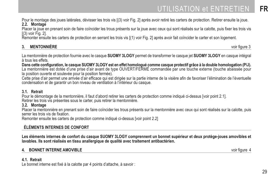 Utilisation et entretien fr | SUOMY 3LOGY Helmet User Manual | Page 31 / 68