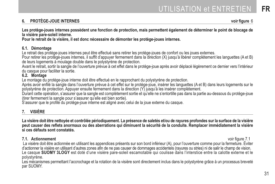 Utilisation et entretien fr | SUOMY 3LOGY Helmet User Manual | Page 33 / 68