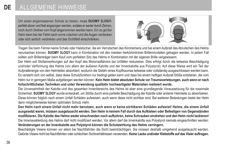 Allgemeine hinweise | SUOMY 3LOGY Helmet User Manual | Page 38 / 68