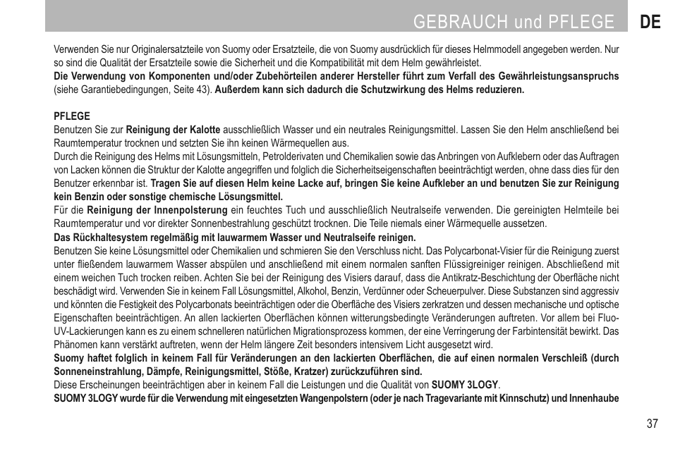 Gebrauch und pflege de | SUOMY 3LOGY Helmet User Manual | Page 39 / 68