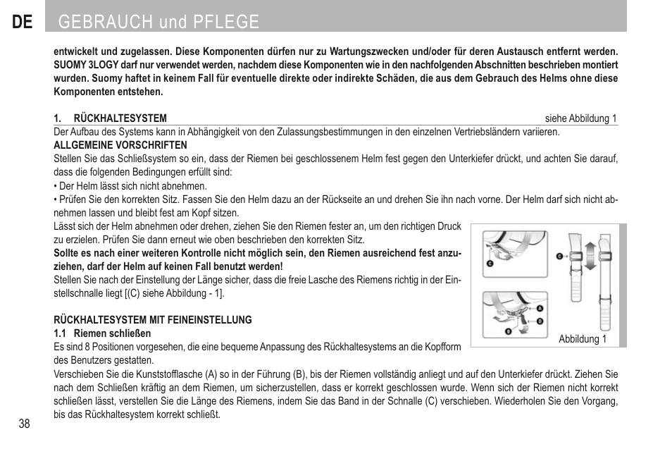 De gebrauch und pflege | SUOMY 3LOGY Helmet User Manual | Page 40 / 68
