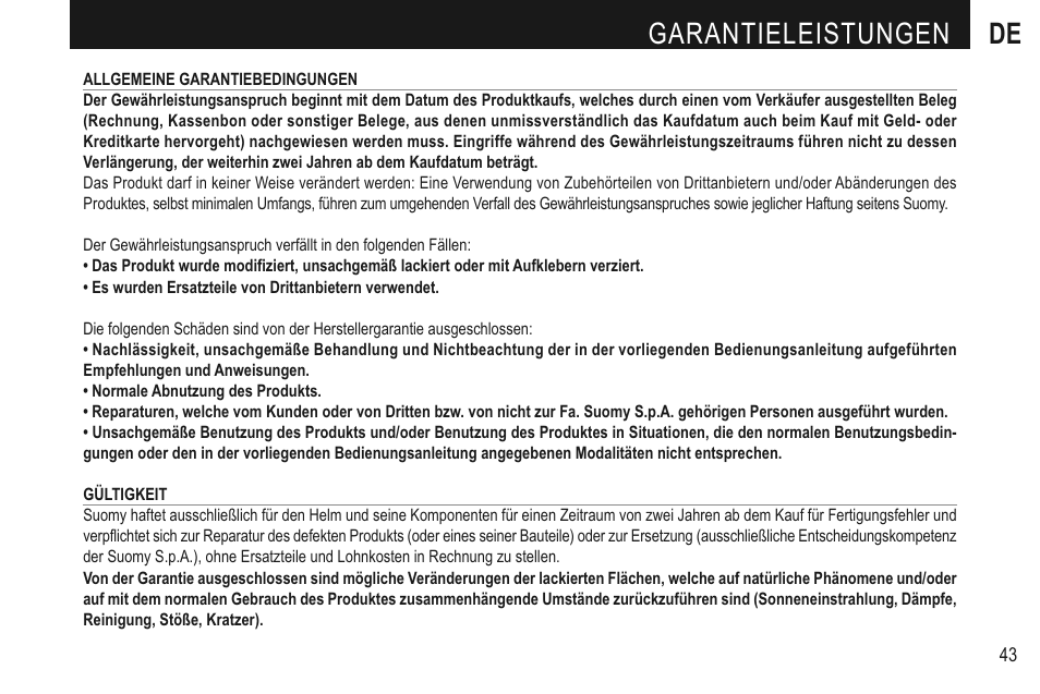 Garantieleistungen de | SUOMY 3LOGY Helmet User Manual | Page 45 / 68